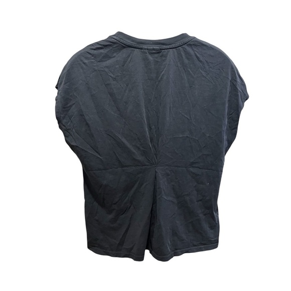 Moussy Black Tee with Floral Embroidery Boxy Sleeve Pleated Back Detail - Picture 4 of 9